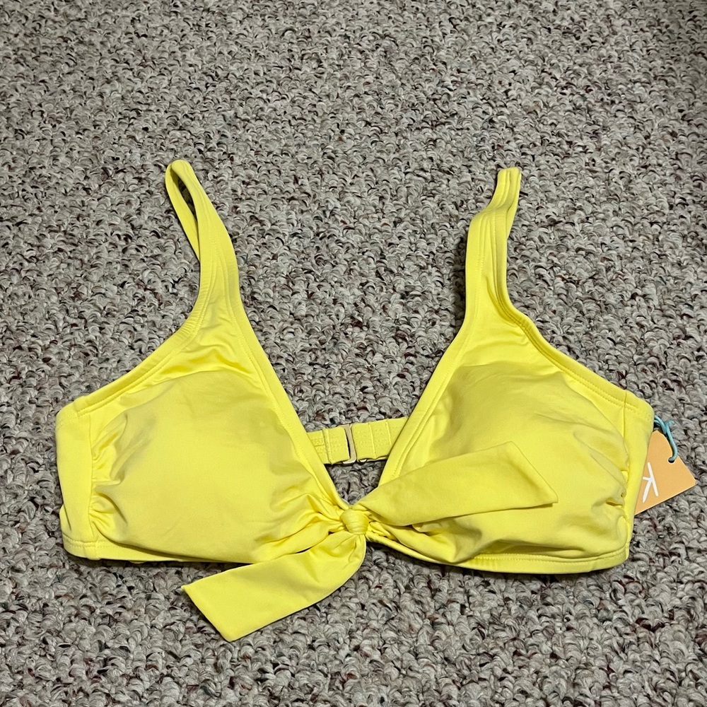 Kona Sol Bikini Swim Top Yellow Tie-Front Adjustable Women’s Medium New w/Tags!